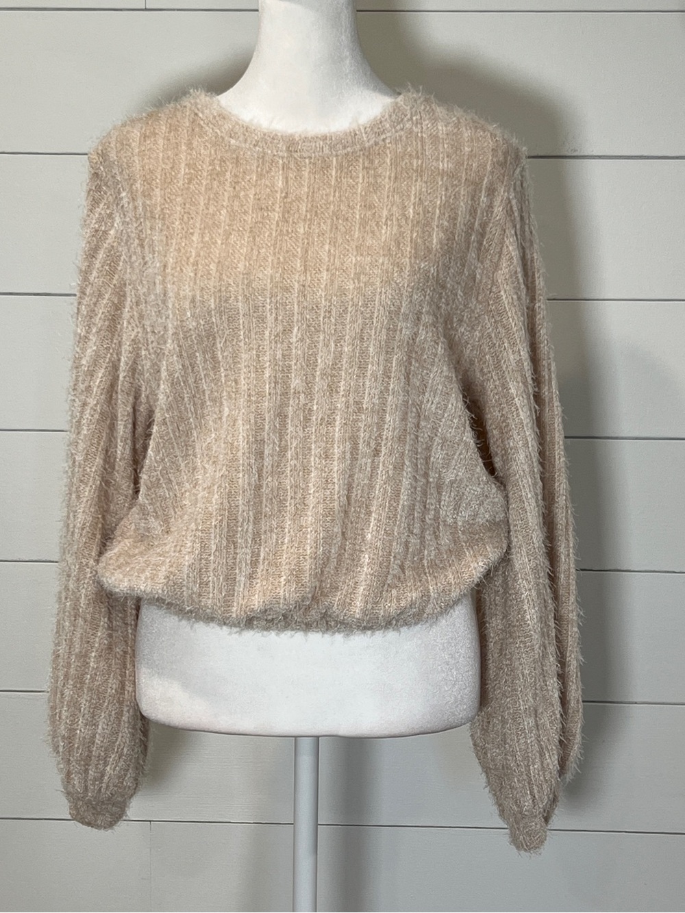 Altar'd State Cream Textured Crewneck Sweater